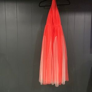 Tulle pink halter low back midi dress